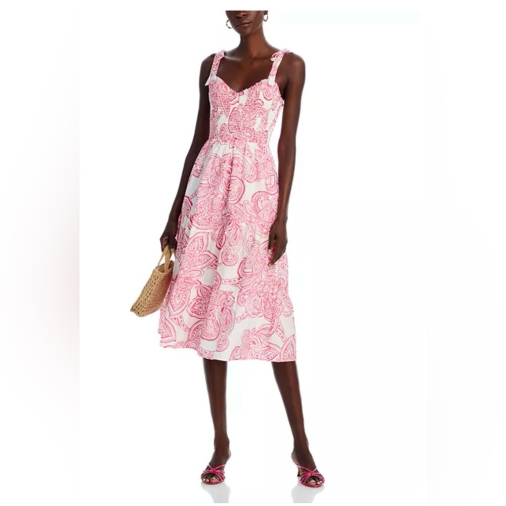 NWT AQUA Smocked Tie Shoulder Midi Dress Size S